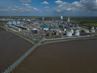 aerial view of Saltend Jetty, Saltend Chemicals Park, Hull.