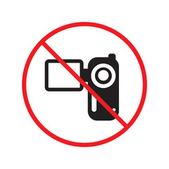 Forbidden recording flat icon. No video camera vector sign. Prohibited video icon. Warning, caution, attention, restriction, ban, label. No rec symbol pictogram