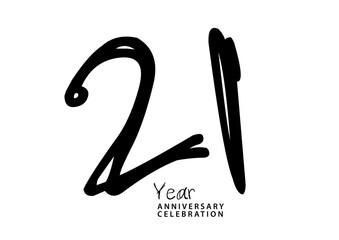 21 year anniversary celebration black color logotype vector, 21 number design, 21th Birthday invitation, anniversary logo template, logo number design vector, calligraphy font, typography logo - obrazy, fototapety, plakaty