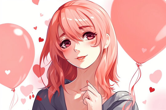 Cute smiling anime girl. AI generated image.	