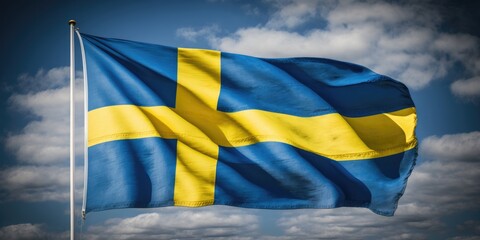 Svenska, Swedish flag waving in the wind, national country symbol of Sweden, generative AI