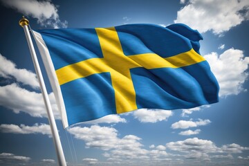 Swedish flag waving in the wind, national country symbol, generative AI