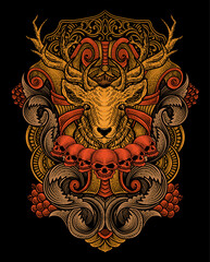 illustration deer head with antique engraving ornament style good for your merchandise dan T shirt