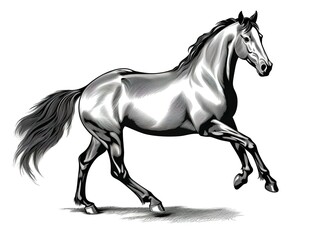 Pferd gezeichnet in Schwarz-Weiß, Schwarz Weiß Zeichnung