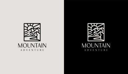 Mountain travel emblems. Camping outdoor adventure emblems, badges and logo patches. Mountain tourism, hiking. Universal creative premium symbol. Vector illustration
