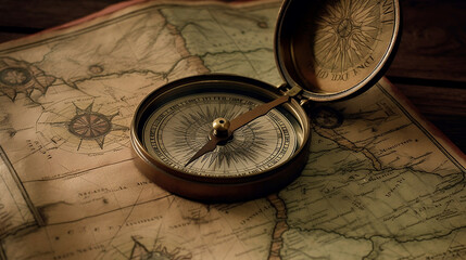 Naklejka na ściany i meble Compass and a map, Generative Ai