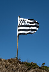 Flag Gwenn-ha-du Of Brittany In France Flutters In The Wind