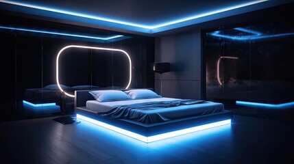 bedroom interior design scene, minimalistic, generative AI