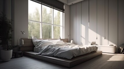 Fototapeta na wymiar bedroom interior design scene, minimalistic, generative AI