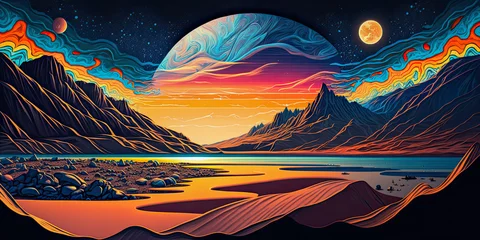 Cercles muraux Montagnes landscape with mountains and clouds colorful vector art fantasy world