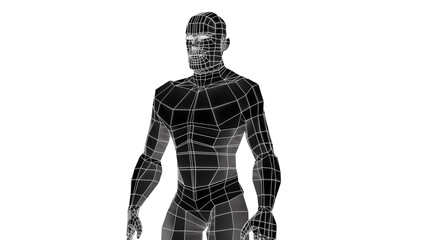 black and white body 3d wireframe robot