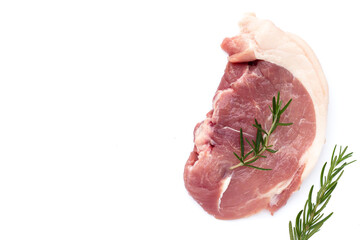 Pork meat with rosemary on whitie background.