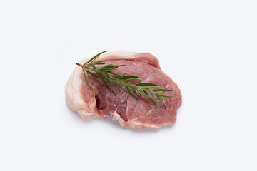 Pork meat with rosemary on white background.