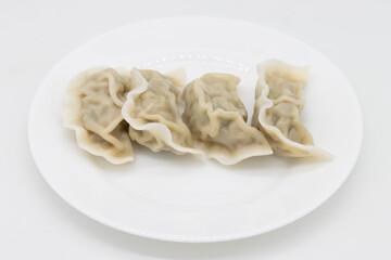 Simple Korean Mandu Dumplings on a White Plate