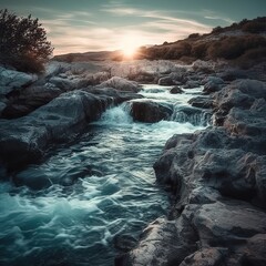 Waterfall & Sunset, White Rocksm, Cinematic Shot