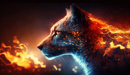 Wolf in flame. gnerative ai.