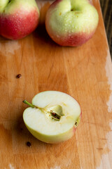 Sliced apple on a chopping board, close up
