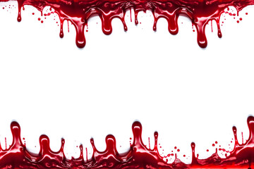 Blood stains dripping isolated on white background, Halloween scary horror concept. bloody red splattered drops murder background design © annebel146