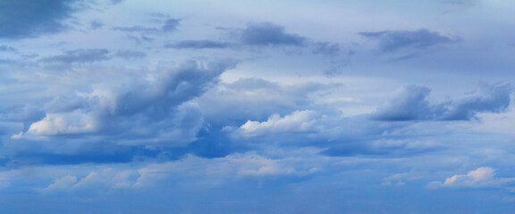 Blue sky landscape with clouds. Horizontal banner with free copy space for text