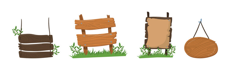 Wooden Signs and Billboards as Rustic Advertisement and Notice Vector Set