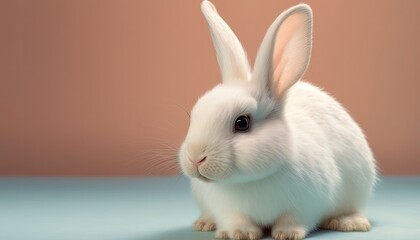 White rabbit on pastel background. Easter bunny spring wallpaper. Adorable, cuddly animal.	