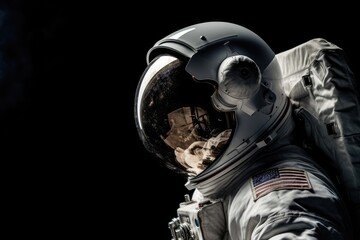 Astronaut portrait on black space. Generative AI.