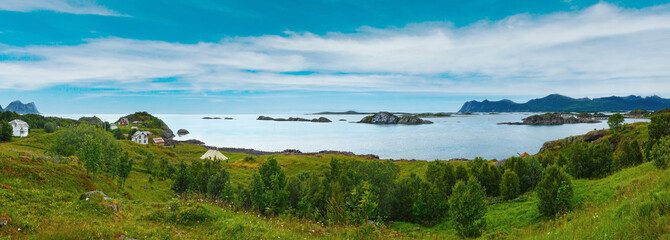 Fototapeta premium Sea summer view (Norway, Lofoten). Panorama.