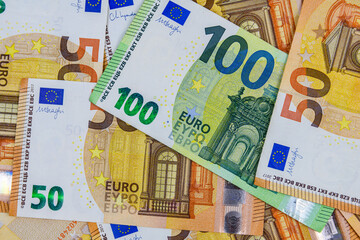 Background of the european union fifty and one hundred euro banknotes