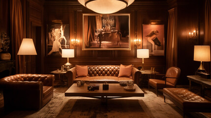 Luxurious Living Room Interior with Mockup Frame Poster, Modern interior design, 3D render, 3D illustration
