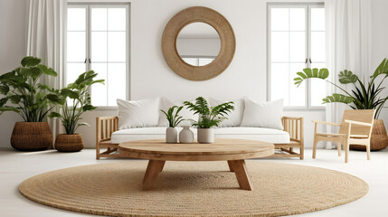 Naklejka premium Minimalist Living Room Interior, Modern interior design, 3D render, 3D illustration