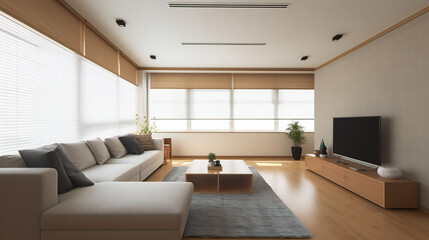 Minimalist Living Room Interior, Modern interior design, 3D render, 3D illustration