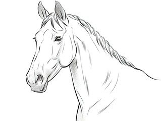 Pferd Zeichnung in Schwarz Weiß zum ausmalen  - obrazy, fototapety, plakaty