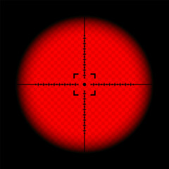 Various weapon thermal infrared sight, sniper rifle optical scope. Hunting gun viewfinder with crosshair. Aim, shooting mark symbol. Military target sign. Game UI element. Vector illustration