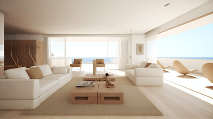 Minimalist Living Room Interior, Modern interior design, 3D render, 3D illustration