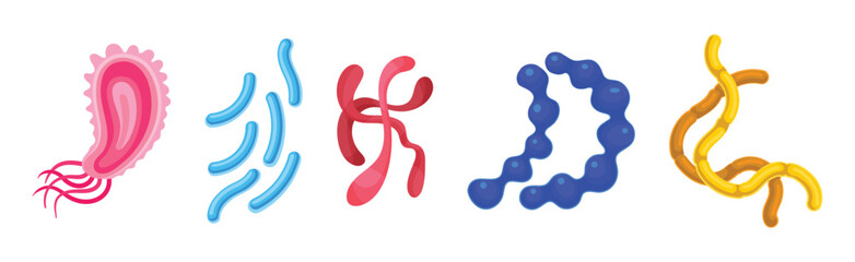 Colorful Virus and Microbes of Different Shape Vector Set