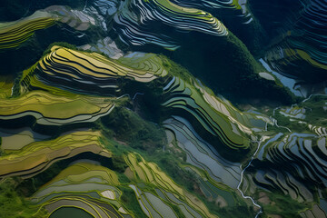 The Beauty of Farming: Top View of Rice Field and Agriculture Field in China