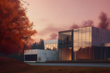 Obraz premium The Beauty of Twilight: A Modern Glass House Illuminated in Style