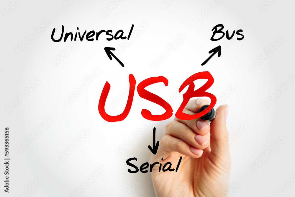 Aufkleber usb universal serial bus - common interface that enables communication between devices and a host co