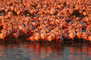 Naklejka premium Capture the stunning colors of a flock of flamingos taking flight