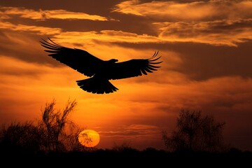 2. Photograph the silhouette of a soaring eagle against a sunset sky