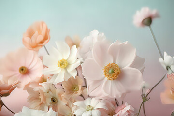 Naklejka na ściany i meble Blooming Flowers in Pastel Tones