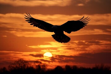 Naklejka na ściany i meble 2. Photograph the silhouette of a soaring eagle against a sunset sky