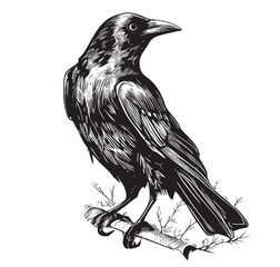 Raven crow hand drawn sketch illustration Birds © BigJoy