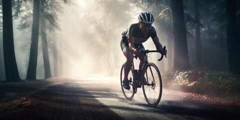 Professional road bicycle racer in action, Generative Ai - obrazy, fototapety, plakaty