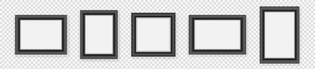 Photo Frames isolated on white, realistic black frames mockup, vector set. Empty framing for your design. Template for picture, painting, poster, lettering or photo gallery
