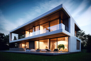 Modern luxury house, evening. High quality generative ai