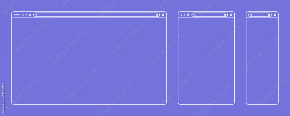 Wall mural blank web browser, internet page window with toolbar and search field. modern website in flat style,