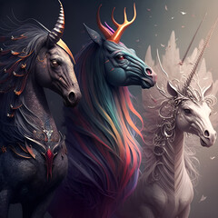 Obraz na płótnie Canvas Enchanted Trinity: Majestic Unicorns in Harmony