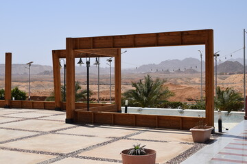 Arch on the background of the desert. A small architectural form. Egypt