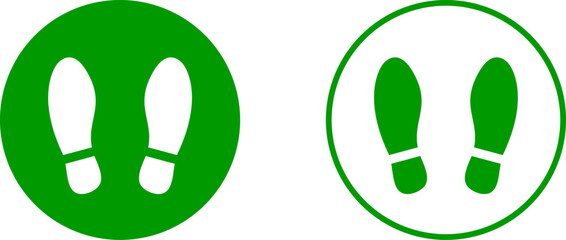 Green and White Please Wait Here Thank You Social Distancing Round Floor Marking Sticker Icon with Footprint or Shoeprint. Vector Image.	
